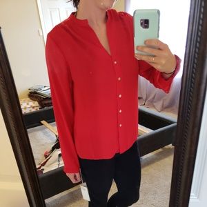 Red shear long sleeve blouse
